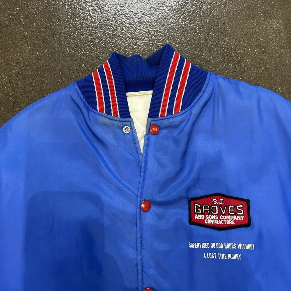 Vintage Holloway Jacket Mens Medium Blue Satin Bomber SJ Groves‎ Workwear 80s